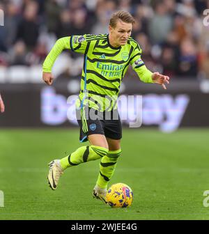 Londres, Royaume-Uni. 11 février 2024. 11 février 2024 - West Ham United v Arsenal - premier League - London Stadium. Martin Odegaard d'Arsenal en action. Crédit photo : Mark pain/Alamy Live News Banque D'Images