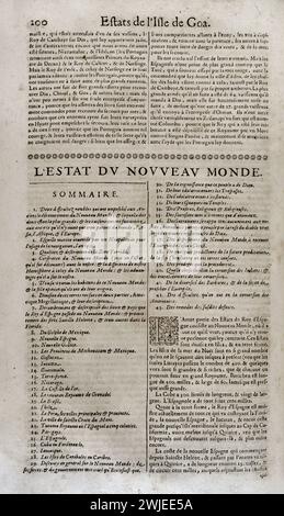 'Les Estats, Empires, Royaumes et Principautez du monde', par D.T. V. Y. (Pierre d'Avity, 1573-1635). L'état du Nouveau monde, résumé. Édition imprimée à Genève par Samuel Chouët, 1665. Banque D'Images