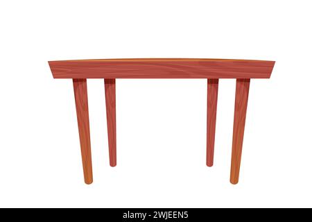 Table de pique-nique meubles en bois, bureau en bois avec jambe, construction rustique dans le style de dessin animé isolé sur fond blanc. Table basse texturée en bois comique. Illustration vectorielle Illustration de Vecteur