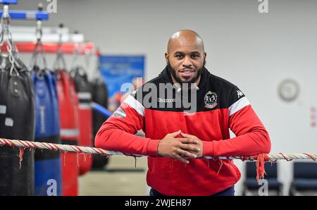 Boxeur Djamili Aboudou, champion de France de boxe, catégorie poids lourds, à la salle Philippe Vanuxem à Coudekerque-branche (Nord de la France), sur de Banque D'Images
