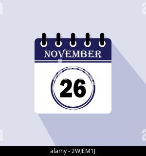 Icône jour calendrier - 26 novembre. 26 jours du mois, illustration vectorielle. Illustration de Vecteur