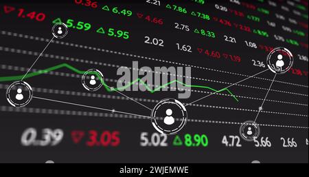 Image du réseau de connexions avec des icônes sur le marché boursier Banque D'Images