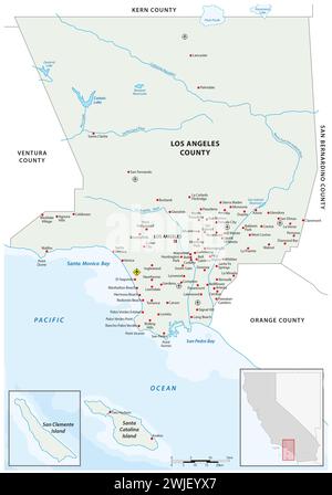 Carte vectorielle du comté de Los Angeles, Californie, États-Unis Banque D'Images