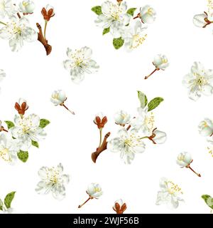 Motif sans couture printemps avec fleurs de cerisier. Illustration de Vecteur