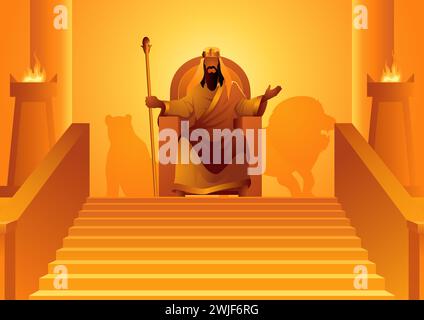 Série d'illustration vectorielle de figure biblique, le roi salomon est assis sur le trône Illustration de Vecteur