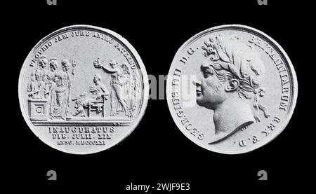 Médaille du couronnement de George IV. 1821. Black and White illustration from the Connoisseur, an Illustrated Magazine for Collectors Voll 3 (mai-août 1902) publié à Londres. Banque D'Images