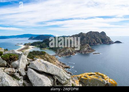 Vue panoramique sur les îles Cies. Parc national de Galice - Espagne Banque D'Images