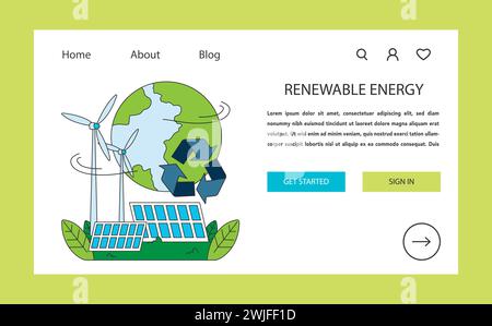 Bannière Web ou page de destination sur les énergies renouvelables. Consommation d'électricité durable. Source de production d'énergie solaire et éolienne. Protection de l'environnement. Illustration vectorielle plate Illustration de Vecteur