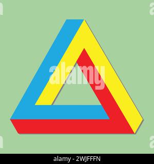 Penrose impossible triangle en bleu, rouge et jaune Illustration de Vecteur