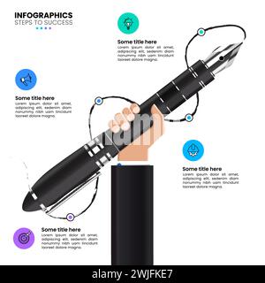 Modèle infographique avec icônes et 4 options ou étapes. Stylo. Peut être utilisé pour la mise en page de flux de travail, diagramme, bannière, webdesign. Illustration vectorielle Illustration de Vecteur