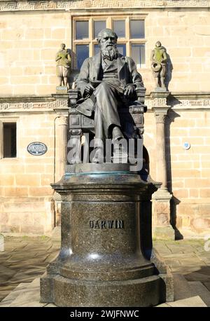 Statue de Charles Darwin devant le bâtiment du conseil, Shrewsbury, Shropshire, Angleterre, Royaume-Uni. Banque D'Images