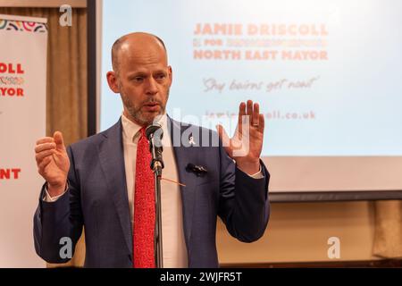 Jamie Driscoll, maire du nord de Tyne et candidat indépendant pour le maire du nord-est, lors d'un événement de campagne. Banque D'Images