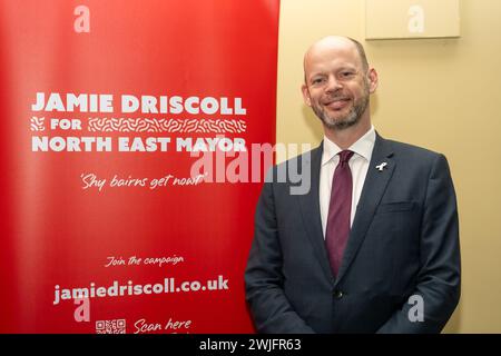 Jamie Driscoll, maire du nord de Tyne et candidat indépendant pour le maire du nord-est, lors d'un événement de campagne à Hexham, Northumberland. Banque D'Images