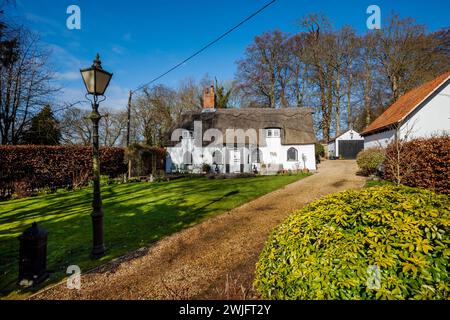 Dalham, Suffolk, Angleterre - 19 février 2016 : chaume du XVIe siècle classé grade II Banque D'Images