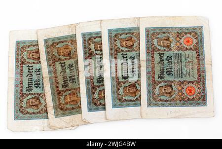 100 Mark, billets de banque de la Reichsbank, Allemagne, 1922, Europe Banque D'Images