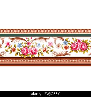 conception florale de bordure en textile numérique dans une belle bordure de couleur Illustration de Vecteur