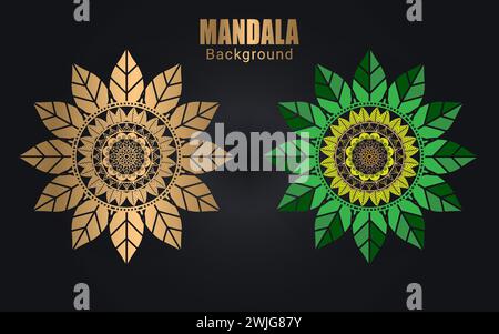 Couleur dorée de luxe ou design de fond de Mandala islamique coloré. Motif circulaire en forme de mandala pour henné, Mehndi, fond islamique. Illustration de Vecteur