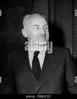 Julius Streicher. Portrait du leader nazi Julius Streicher (1885-1946) au procès des crimes de guerre de Nuremberg, 1946 Banque D'Images