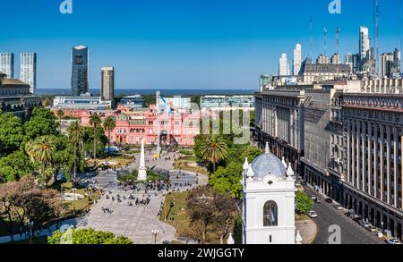 Panorama de la Plaza de Mayo (place de mai) Buenos Aires - vue aérienne de la Casa Rosada (Maison rose) - Palais du gouvernement de l'Argentine Banque D'Images