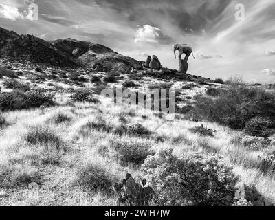 Création numérique d'un éléphant errant au McDowell Sonoran Conservancy Tom's Thumb Trailhead à Scottsdale, Arizona Banque D'Images