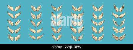 Jeu d'icônes Vector Wing. Vintage Angel Wings Silhouette, icônes, modèle de conception de logo, Collection Clipart. Cupidon, Bird Wings. Illustration vectorielle Illustration de Vecteur