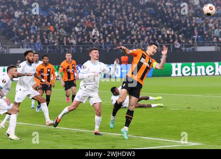 Hambourg, Allemagne - 15 février 2024 : match de l'UEFA Europa League Shakhtar Donetsk contre Marseille au Volksparkstadion de Hambourg Banque D'Images