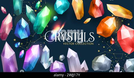 Une collection vectorielle de cristaux colorés, de diamants et de pierres précieuses rares. Illustration vectorielle Illustration de Vecteur