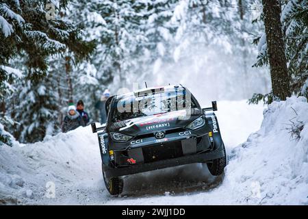 Umea, Suède. 15 février 2024. Pilotez Lorenzo Bertelli et Simone Scattolinin du Team Toyota Gazoo vu à acton lors du WRC Rally Championship de la FIA. (Photo de Luca Barsali/SOPA images/SIPA USA) crédit : SIPA USA/Alamy Live News Banque D'Images