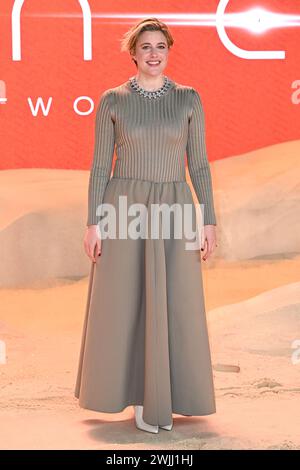 Londres, Royaume-Uni. 15 février 2024. Greta Gerwig arrive à la première mondiale de Dune : part Two, Leicester Square, Londres. Crédit : Doug Peters/EMPICS/Alamy Live News Banque D'Images