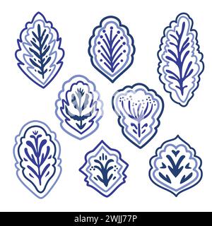 Éléments décoratifs abstraits bleus et blancs. Illustration vectorielle dessinée à la main Illustration de Vecteur