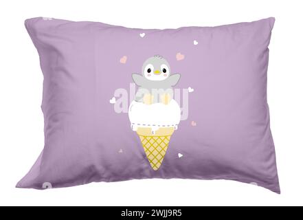 Oreiller doux avec imprimé mignon isolé sur blanc Banque D'Images