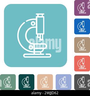 Icônes plates blanches de contour de microscope sur fond carré arrondi de couleur Illustration de Vecteur