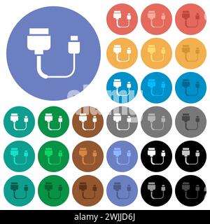 Convertisseur de câble de données d'ordinateur icônes plates multicolores sur fond rond. Inclus des variations d'icônes blanches, claires et sombres pour le survol et le statu actif Illustration de Vecteur