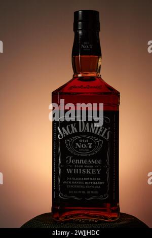 Jack Daniel est LE VIEUX No7. Marque Tennessee Sour Mash Whiskey, Lynchburg Tennessee, États-Unis !! Banque D'Images