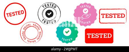 test testé cercle et rectangle timbre étiquette autocollant signer les résultats d'examen acceptés par les entreprises Illustration de Vecteur