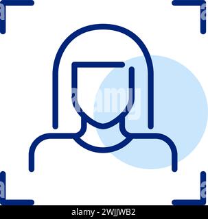 Reconnaissance faciale. Femme utilisatrice. Pixel parfait, contour modifiable Illustration de Vecteur