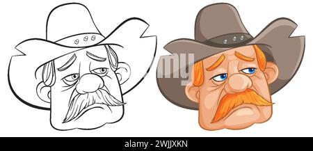 Deux personnages de cow-boy avec des expressions sérieuses. Illustration de Vecteur