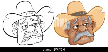 Illustration vectorielle d'un visage de cow-boy grizzled Illustration de Vecteur