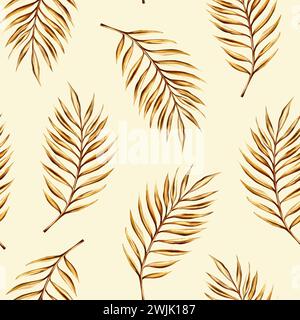 Motif sans couture aquarelle avec illustration de branche de palmier de date dorée isolée sur fond blanc. Botanique et mariage et Ramadan Kareem ou Eid Al Banque D'Images