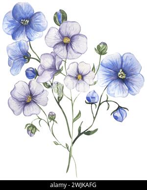 Watercolor meadow florals bouquet illustration, wildflowers clipart, field flowers composition Banque D'Images