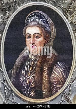 Katharina II, genannt Katharina die Große (geb. 2. Mai 1729 als Sophie Auguste Friederike von Anhalt-Zerbst in Stettin ; Gest. 17. Novembre 1796 à Sankt Petersburg), War ab dem 9. Juli 1762 Kaiserin von Russland und ab 1793 Herrin von Jever, Historisch, digital restaurierte Reproduktion von einer Vorlage aus dem 19. Jahrhundert, date du dossier non précisée Banque D'Images