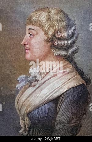 Madame Roland. Vizegräfin Jeanne-Marie Roland de la Platière, 1754-1793. Berühmte Persönlichkeit der Französischen Revolution, Historisch, digital restaurierte Reproduktion von einer Vorlage aus dem 19. Jahrhundert, date du dossier non précisée Banque D'Images