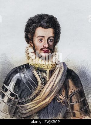 Charles Ier De Lorraine-guise (geb. 26. März 1554 à Alencon ; Gest. Oktober 1611 in Soissons) War ab 1573 Herzog von Mayenne sowie Graf von Maine, Historisch, digital restaurierte Reproduktion von einer Vorlage aus dem 19. Jahrhundert, date du dossier non précisée Banque D'Images