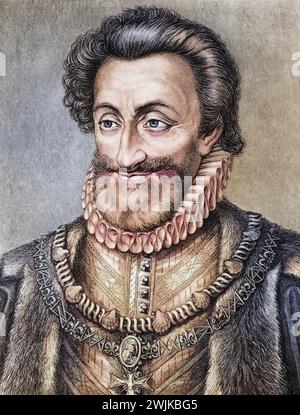 Heinrich IV. Alias Heinrich von Navarra oder Bourbon, 1553-1610, König von Navarra (al Heinrich III) 1572-89, erster bourbonischer König von Frankreich, 1589-1610, Historisch, digital restaurierte Reproduktion von einer Vorlage aus dem 19. Jahrhundert, date du dossier non précisée Banque D'Images