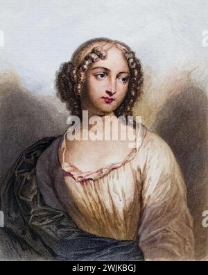 Françoise Louise de la Baume le Blanc, Herzogin von la Valliere und Vaujours, genannt Louise de la Valliere (geb. 6. Août 1644 à Tours ; Gest. 6. Juni 1710 in Paris) War ab 1661 Mätresse des französischen Königs Ludwig XIV., Historisch, digital restaurierte Reproduktion von einer Vorlage aus dem 19. Jahrhundert, date du dossier non précisée Banque D'Images