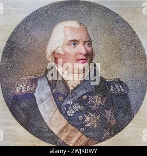 Louis XVIII, Louis-Stanislas-Xavier, 1755-1824. Roi de France 1814-1824.photo-gravure à partir d'une ancienne estampe. Tiré du livre Lady Jackson's Works XIII, The court of the Tuileries I, Historisch, digital restaurierte Reproduktion von einer Vorlage aus dem 19. Jahrhundert, date du dossier non précisée Banque D'Images