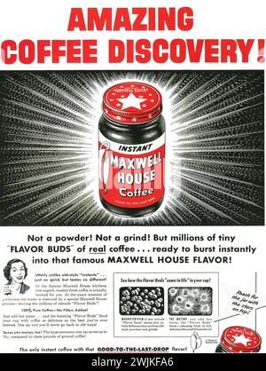 1953 Maxwell House annonce de café instantané. « Découverte incroyable du café ! » Banque D'Images