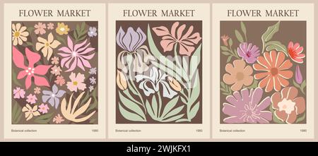 Ensemble d'affiches d'art abstraites Flower Market. Illustration de Vecteur