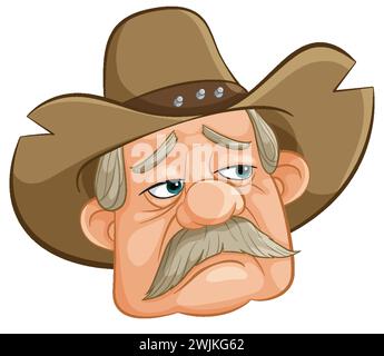 Dessin animé d'un vieux cow-boy grincheux avec un chapeau Illustration de Vecteur