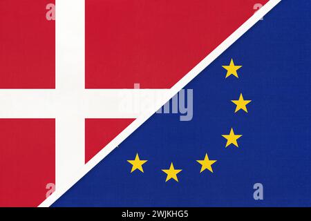 Danemark et Union européenne, symbole du pays. Drapeaux danois vs UE. Relation et partenariat entre deux pays. Banque D'Images